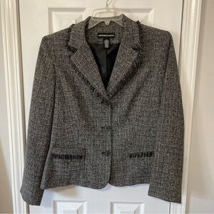 Women's Blazer Size 14 Black Tweed Fringe Trim Career Jacket NORTON MCNAUGHTON